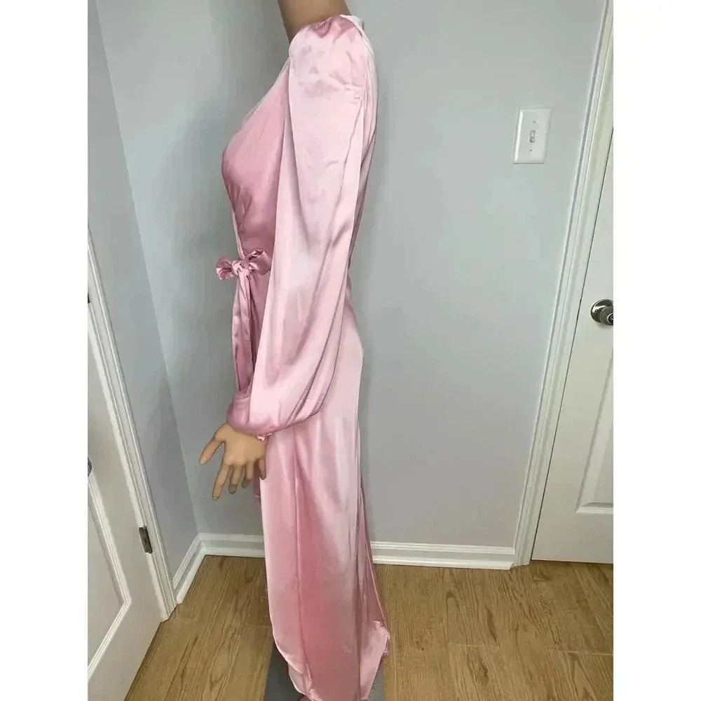 IEENA for Mac Duggal satin draped faux wrap evening gown light pink size 4 NWT - Picture 5 of 12
